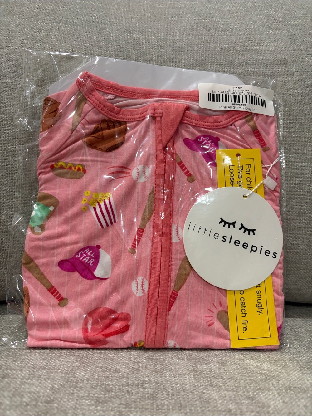Little Sleepies Pink Sports & Snacks Printed One-Piece Footie